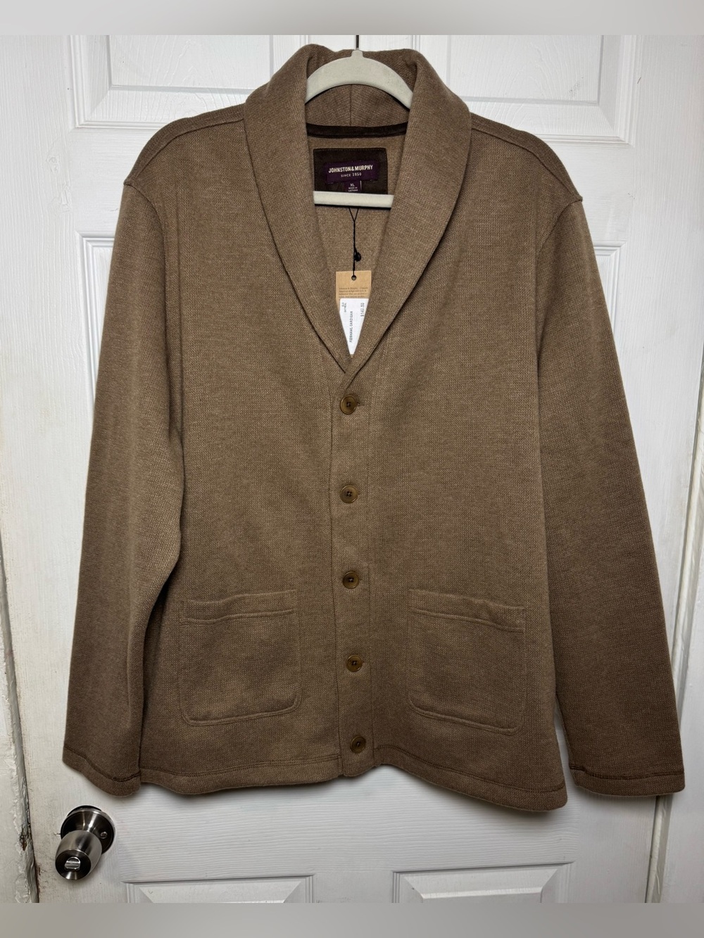 Johnston & Murphy NWT Men’s Shawl Collar Cardigan Oatmeal Size XL Button Front